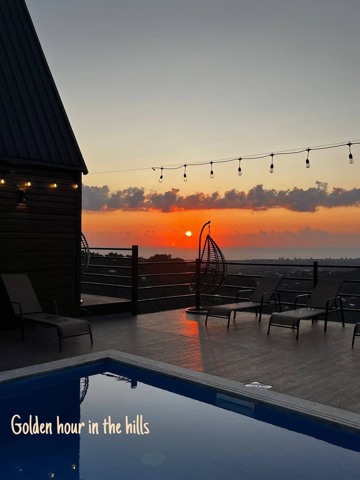 Pool lit up in the evening